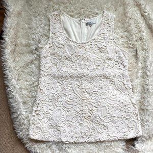 Patrizia Luca Womens Ivory Sleeveless Embellished Lace Top Large